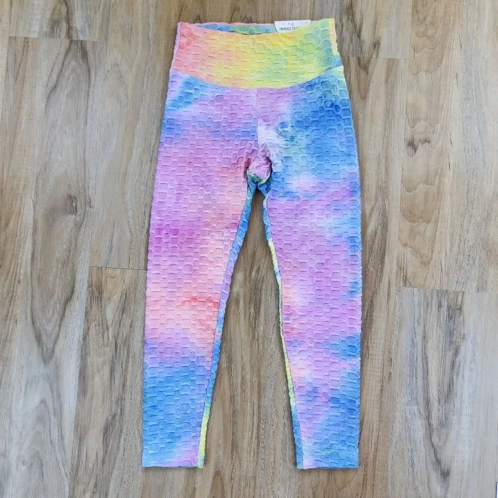 🔸️NWT Pastel Tie Dye Honeycomb Sports Bra & Pants Athletic Set Small